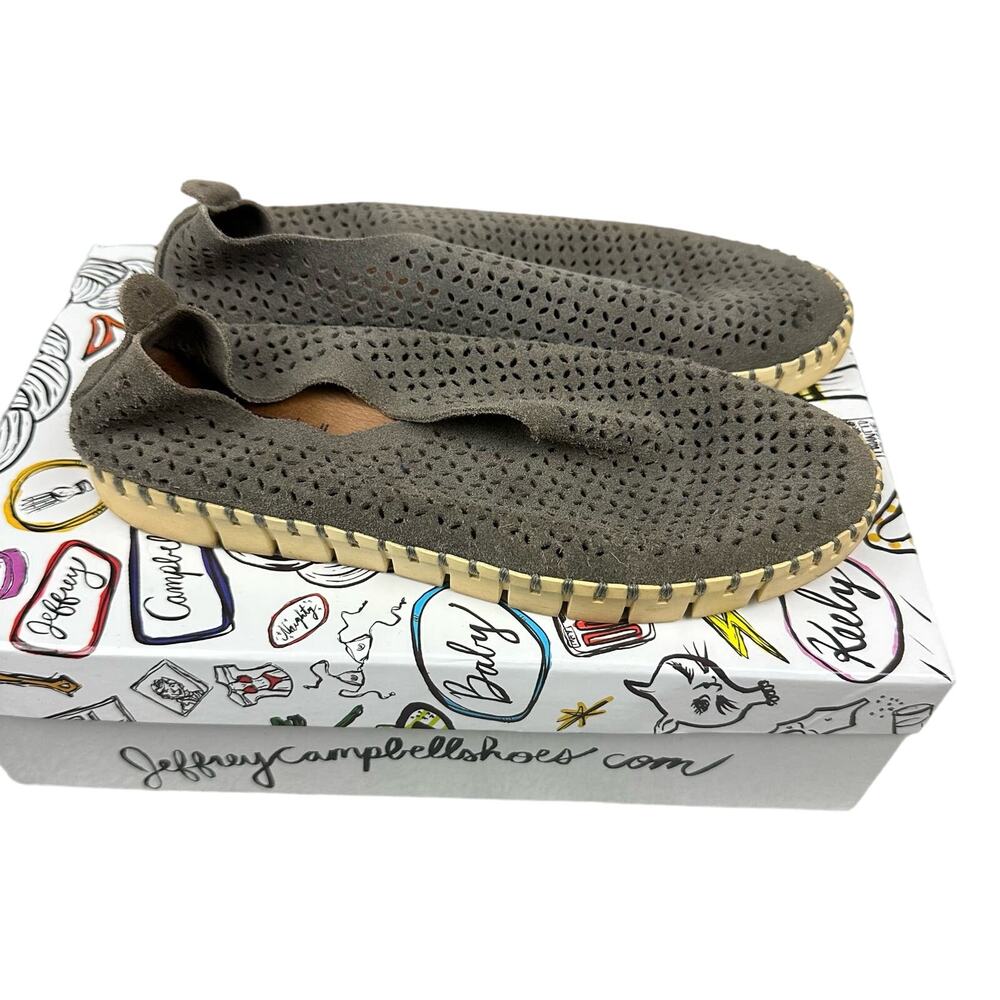 Jeffrey Campbell Tiles-P Loafers Women 7 Grey Suede Good Perforated Slip On Flat